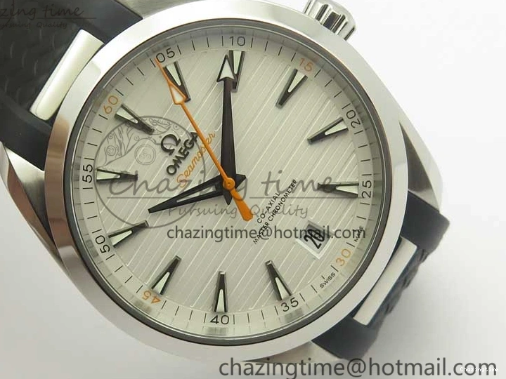 0411 SmoothTexture Aqua Terra 150M Master Chronometers VSF 1:1 Best Edition White Dial Orange Hand on Black Rubber Strap A8900 Super Clone 8011